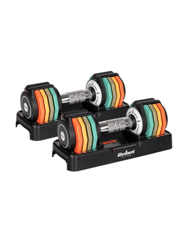 Hantle żeliwne regulowane automatycznie, zestaw 2x5 kg, skok co 1kg, rebel active