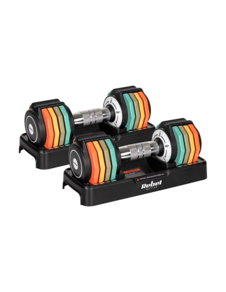 Hantle żeliwne regulowane automatycznie, zestaw 2x5 kg, skok co 1kg, rebel active