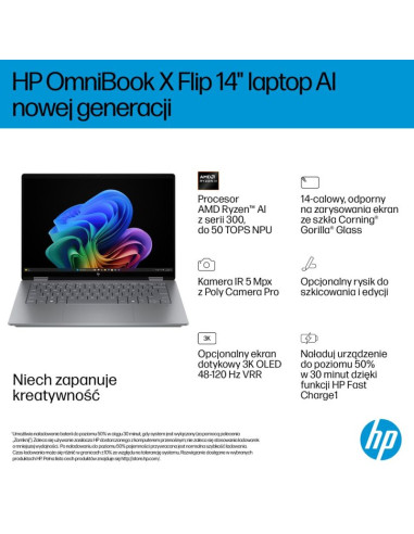 Hp omnibook x flip 2in1 14-fk0020nw ryzen ai 5 340 14"2k oled 300nits lbl glosy 16gb lpddr5x ssd512 radeon 840m cam5mp+ir  59wh 