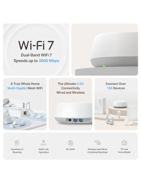 Tp-link deco be25(3-pack) siatkowy system wi-fi dual-band (2.4 ghz/5 ghz) wi-fi 7 (802.11be) biały 2 wewnętrzny
