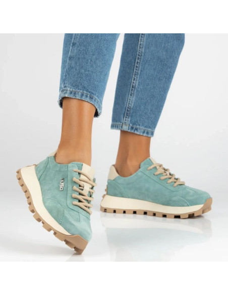Skórzane półbuty sneakersy na platformie zielone filippo dp7498