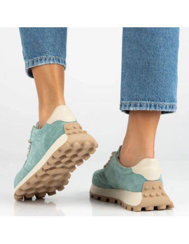 Skórzane półbuty sneakersy na platformie zielone filippo dp7498