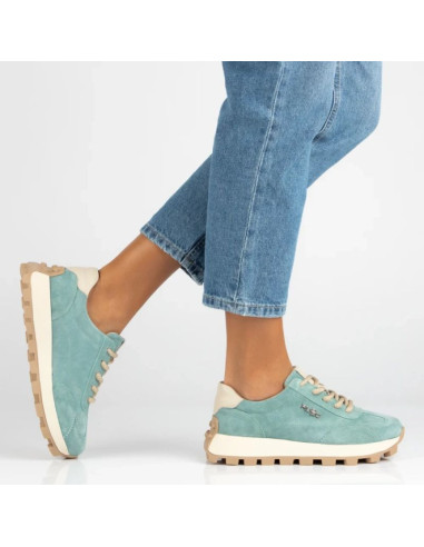Skórzane półbuty sneakersy na platformie zielone filippo dp7498
