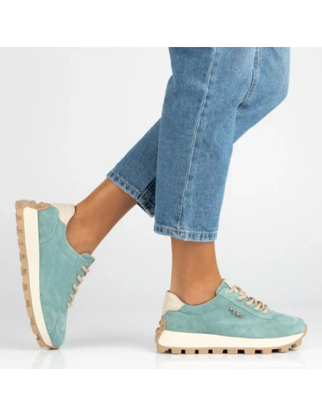 Skórzane półbuty sneakersy na platformie zielone filippo dp7498