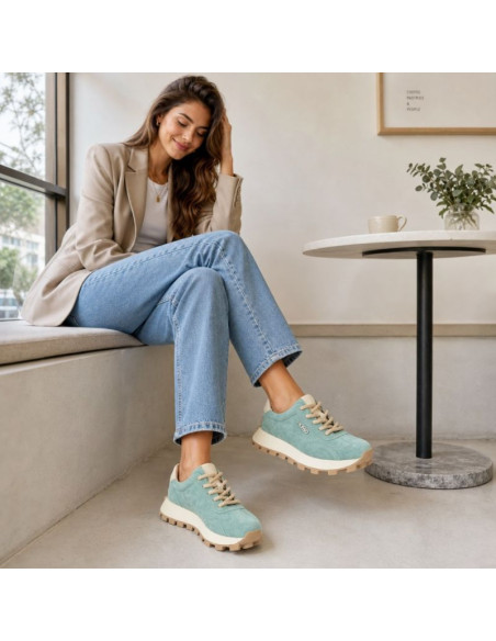 Skórzane półbuty sneakersy na platformie zielone filippo dp7498