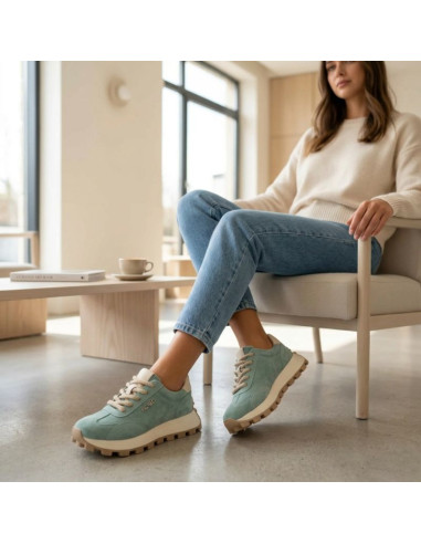 Skórzane półbuty sneakersy na platformie zielone filippo dp7498