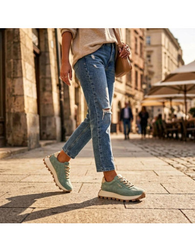 Skórzane półbuty sneakersy na platformie zielone filippo dp7498