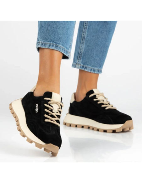 Skórzane półbuty sneakersy na platformie czarne filippo dp7498