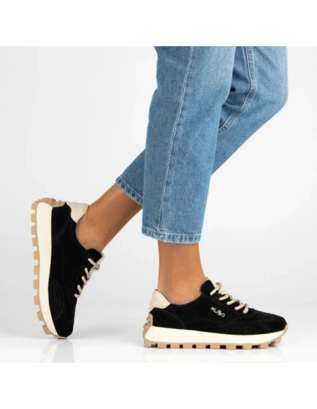 Skórzane półbuty sneakersy na platformie czarne filippo dp7498