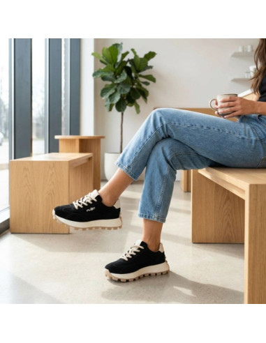 Skórzane półbuty sneakersy na platformie czarne filippo dp7498