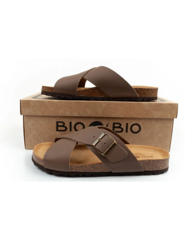 Bio bio buty laczki męskie klapki profilowane skóra naturalna brązowe