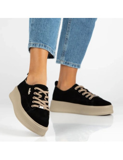Skórzane półbuty sneakersy na platformie czarne filippo dp6122 2