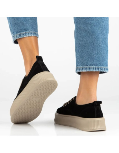 Skórzane półbuty sneakersy na platformie czarne filippo dp6122