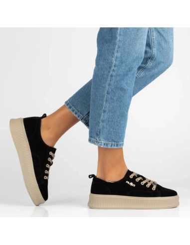 Skórzane półbuty sneakersy na platformie czarne filippo dp6122