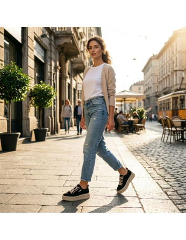 Skórzane półbuty sneakersy na platformie czarne filippo dp6122