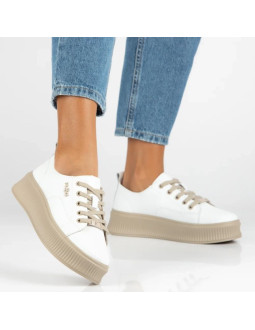 Skórzane półbuty sneakersy na platformie białe filippo dp6122 2