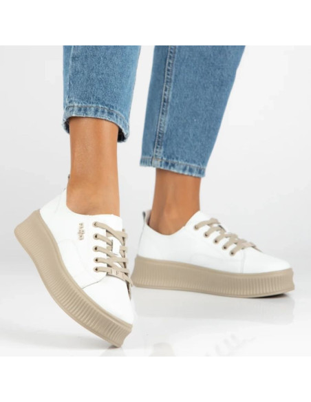 Skórzane półbuty sneakersy na platformie białe filippo dp6122