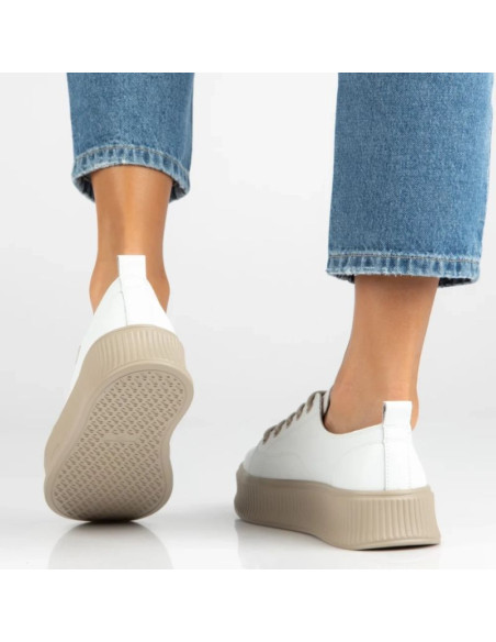 Skórzane półbuty sneakersy na platformie białe filippo dp6122