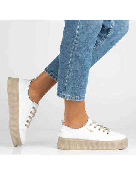 Skórzane półbuty sneakersy na platformie białe filippo dp6122