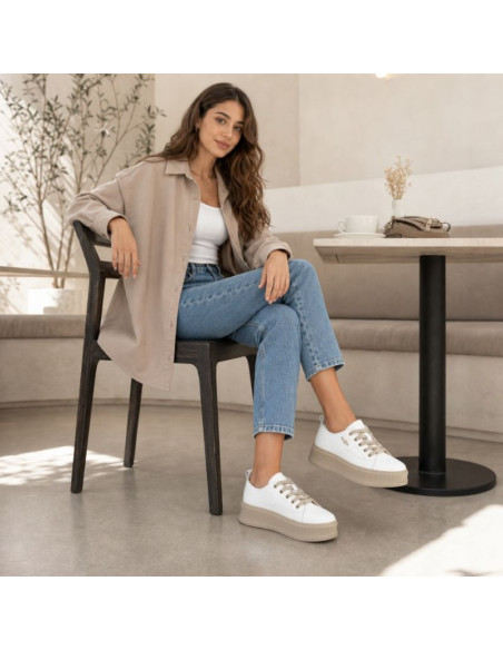 Skórzane półbuty sneakersy na platformie białe filippo dp6122