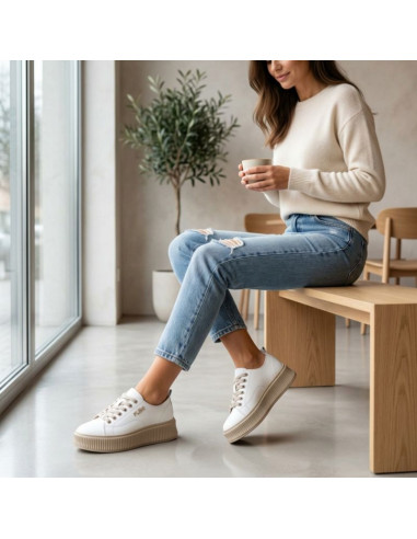 Skórzane półbuty sneakersy na platformie białe filippo dp6122