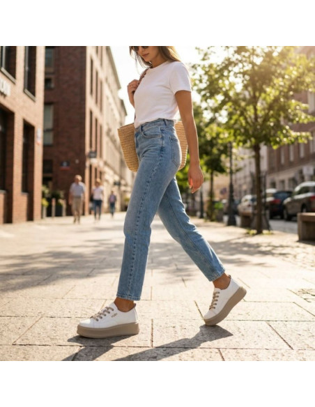 Skórzane półbuty sneakersy na platformie białe filippo dp6122
