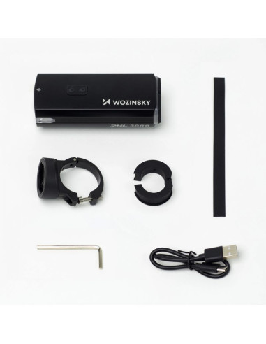 Lampka rowerowa przednia wozinsky + kabel usb-c (3000 lm)  - czarna