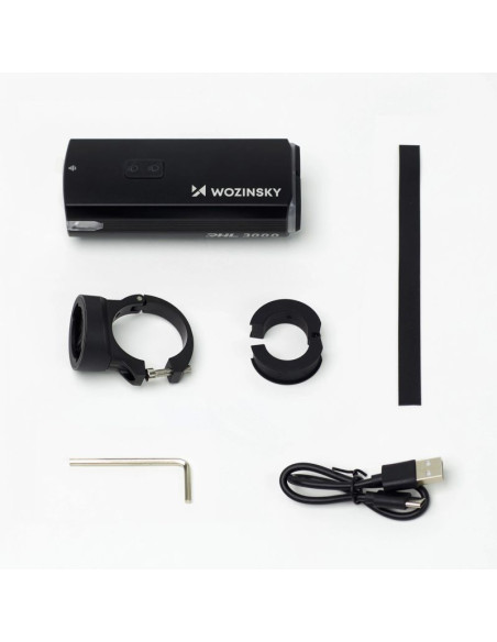 Lampka rowerowa przednia wozinsky + kabel usb-c (3000 lm)  - czarna