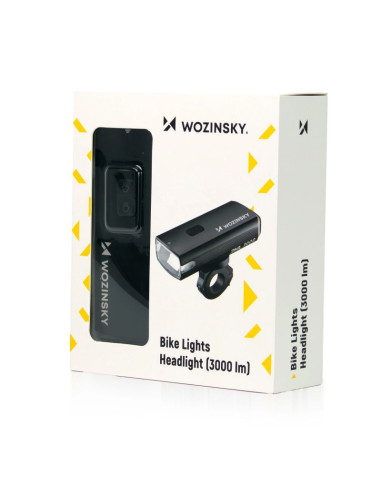 Lampka rowerowa przednia wozinsky + kabel usb-c (3000 lm)  - czarna