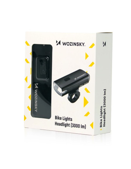 Lampka rowerowa przednia wozinsky + kabel usb-c (3000 lm)  - czarna