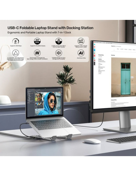 Unitek podstawka pod laptop regulowana + hub usb-c/a, hdmi 2.0, pd 100w