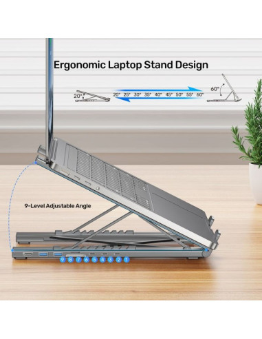 Unitek podstawka pod laptop regulowana + hub usb-c/a, hdmi 2.0, pd 100w