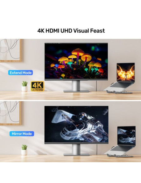 Unitek podstawka pod laptop regulowana + hub usb-c/a, hdmi 2.0, pd 100w