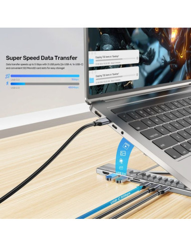 Unitek podstawka pod laptop regulowana + hub usb-c/a, hdmi 2.0, pd 100w