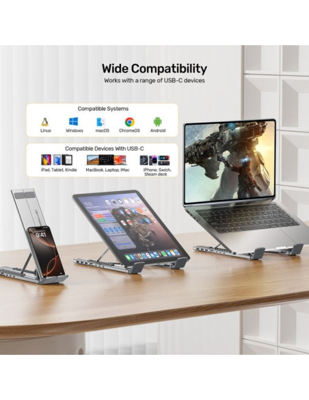Unitek podstawka pod laptop regulowana + hub usb-c/a, hdmi 2.0, pd 100w