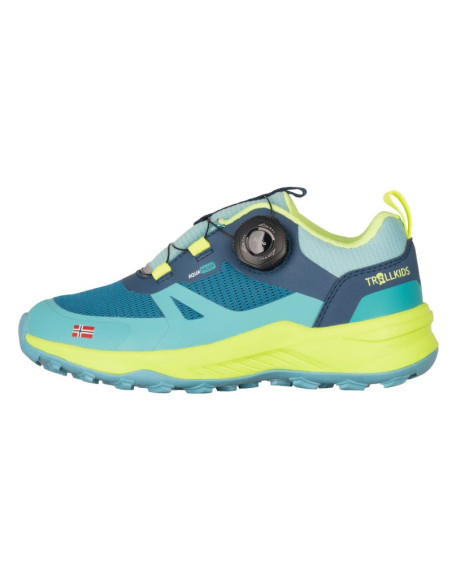 Buty trollkids trollfjord hiker low xt waterproof niebieski portowy/wiosenny liść/mgła akwamarynowa