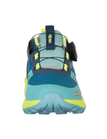 Buty trollkids trollfjord hiker low xt waterproof niebieski portowy/wiosenny liść/mgła akwamarynowa