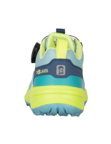 Buty trollkids trollfjord hiker low xt waterproof niebieski portowy/wiosenny liść/mgła akwamarynowa