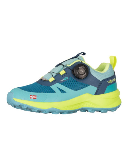 Buty trollkids trollfjord hiker low xt waterproof niebieski portowy/wiosenny liść/mgła akwamarynowa
