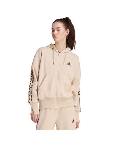 Bluza damska adidas seasonal essentials animal print 3-stripes full-zip hooded beżowa kh1547