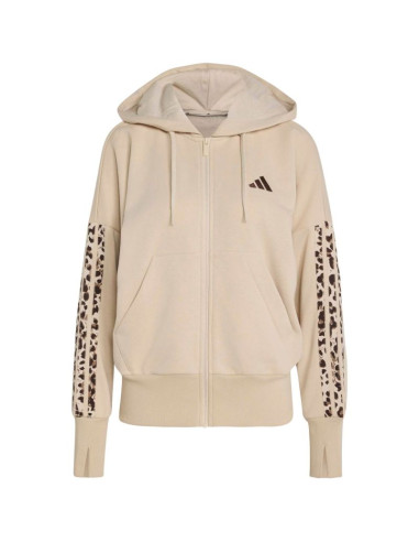 Bluza damska adidas seasonal essentials animal print 3-stripes full-zip hooded beżowa kh1547