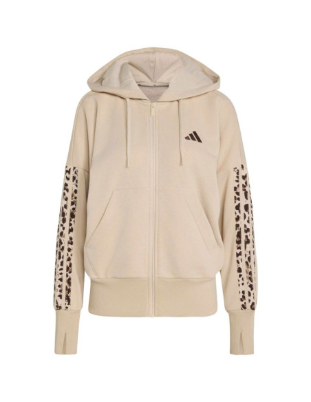 Bluza damska adidas seasonal essentials animal print 3-stripes full-zip hooded beżowa kh1547