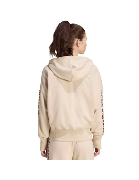 Bluza damska adidas seasonal essentials animal print 3-stripes full-zip hooded beżowa kh1547