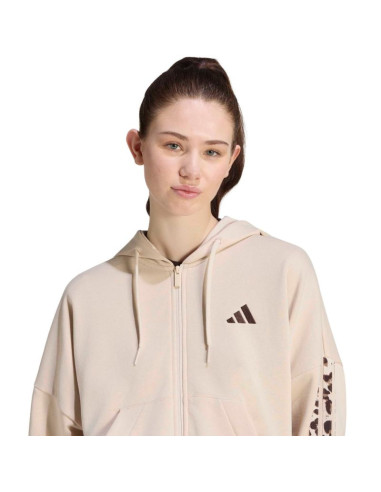 Bluza damska adidas seasonal essentials animal print 3-stripes full-zip hooded beżowa kh1547