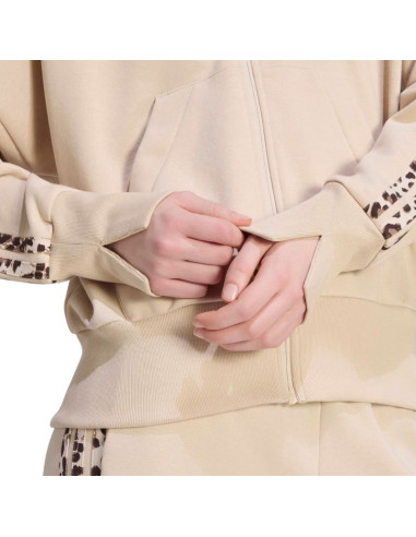 Bluza damska adidas seasonal essentials animal print 3-stripes full-zip hooded beżowa kh1547