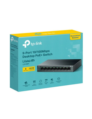 Tp-link litewave ls109p łącza sieciowe nie zarządzany fast ethernet (10/100) obsługa poe czarny
