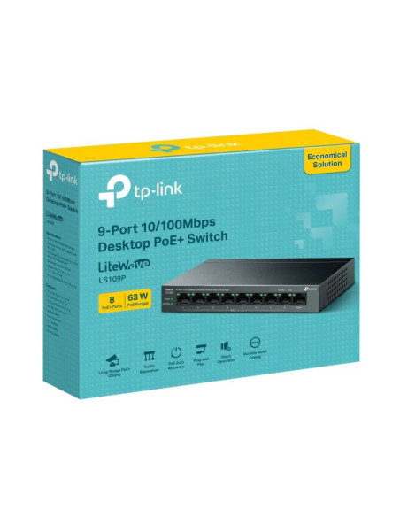 Tp-link litewave ls109p łącza sieciowe nie zarządzany fast ethernet (10/100) obsługa poe czarny