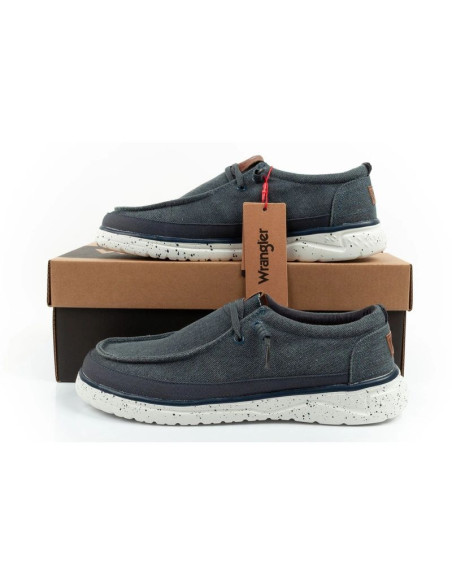Wrangler buty męskie półbuty mokasyny makena stone niebieskie modne granatowe