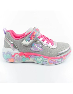 Skechers s lights led buty sportowe dziecięce dla dziewczynki na rzep szare