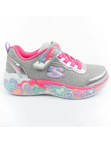 Skechers s lights led buty sportowe dziecięce dla dziewczynki na rzep szare